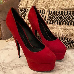 Giuseppe Zanotti Red Suede Platform Shoes, Sz 39